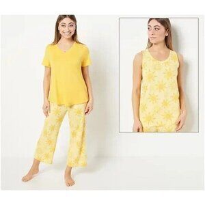 Anybody Lush Jersey 3-Piece Tee and Tank PJ Set Golden/Sun,Small
